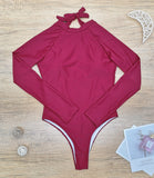 GORUNRUN-Summer Vacation Swimwear Beach Wear Long Sleeve Plaid Sexy One Piece Swimsuit