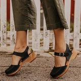GORUNRUN- GORUNRUN New Summer Women T Strap Sandals Mid Heels Platform Gladiator Ladies Shoes Black Closed Toe Beach Sandals Sandalias Mujer