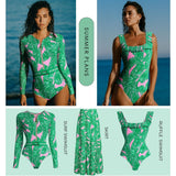 GORUNRUN-Summer Vacation Swimwear Beach Wear Long Sleeve Zip Front Jungle Printed One Piece Surf Swimsuit and Skirt
