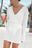 GORUNRUN-spring summer beach outfit Sexy Vacation Solid Hollowed Out Swimwears Cover Up