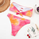 GORUNRUN-spring summer beach outfit  Two-Piece Tropical Colorful High-Waist Tube Top Bikini