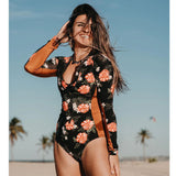 GORUNRUN-Summer Vacation Swimwear Beach Wear Long-sleeved Printed Surf One Piece Swimsuit