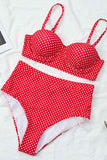 GORUNRUN-spring summer beach outfit  High Waist Polka Dot  Red Swimsuit
