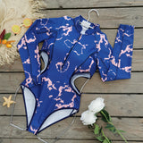 GORUNRUN-Summer Vacation Swimwear Beach Wear Long Sleeve Cutout Zipper Surfing One Piece Swimsuit