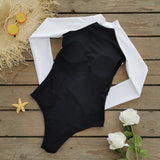 GORUNRUN-Summer Vacation Swimwear Beach Wear  Long-sleeved Color Block One Piece Swimsuit