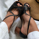 GORUNRUN- GORUNRUN Mid Heel Sandals Summer Handmade Ladies Heels Mixed Colors Women Slip-On Peep Toe Ladies Pumps Square Heel Casual Shoes