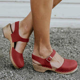 GORUNRUN- GORUNRUN New Summer Women T Strap Sandals Mid Heels Platform Gladiator Ladies Shoes Black Closed Toe Beach Sandals Sandalias Mujer