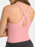 GORUNRUN-Fitness & Yoga Wear SOUND Criss-Cross Tank Top Bra High Neck Sleeveless Gym Vests Brushed Medium Support Women Yoga Top