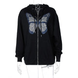 GORUNRUN-Fashionable Butterfly Hot Diamond Long Sleeve Hooded Sweatshirt 2024 Autumn Women's Versatile Casual Top Vestidos