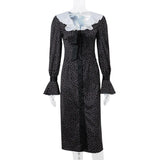 GORUNRUN-2024  new autumn women's fashionable and sexy French style floral long-sleeved dress elegant and casual Vestidos