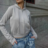 GORUNRUN-2024  new autumn and winter women's fashionable casual Korean style short zipper drawstring hooded jacket top Vestidos
