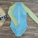 GORUNRUN-Summer Vacation Swimwear Beach Wear Color Block Long Sleeve One Piece Surf Swimsuit