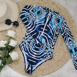 GORUNRUN-Summer Vacation Swimwear Beach Wear Long Sleeve Geometric Print Zipper Surf Swimsuit