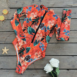 GORUNRUN-Summer Vacation Swimwear Beach Wear Long Sleeve Printed Surf One Piece Swimsuit