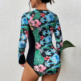 GORUNRUN-Summer Vacation Swimwear Beach Wear Long Sleeve Print Sexy One Piece Swimsuit