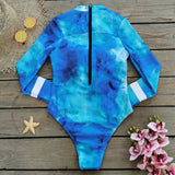 GORUNRUN-Summer Vacation Swimwear Beach Wear Long-sleeved  Ombre Printed One Piece Swimsuit