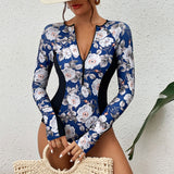GORUNRUN-Summer Vacation Swimwear Beach Wear Long Sleeve Print Sexy One Piece Swimsuit