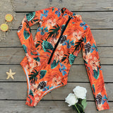 GORUNRUN-Summer Vacation Swimwear Beach Wear Long Sleeve Printed Surf One Piece Swimsuit