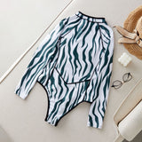 GORUNRUN-Summer Vacation Swimwear Beach Wear Long Sleeve Color Block One Piece Swimsuit