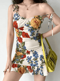 GORUNRUN-Printed Strap Suspender Ruffled A-line Dress