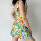 GORUNRUN-U-Neck Ruffle Print Double Pocket A-Line Dress