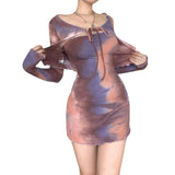 GORUNRUN-Women Summer Sexy y2k Fairy Dress Casual Loose Dress Tie Dye Ribbed Mini Dress Set