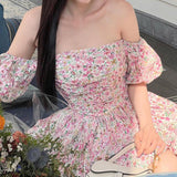 GORUNRUN-Women Summer Sexy y2k Fairy Dress Casual Loose Dress Floral A-Swing Off Shoulders Mini Dress