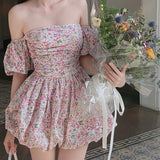 GORUNRUN-Women Summer Sexy y2k Fairy Dress Casual Loose Dress Floral A-Swing Off Shoulders Mini Dress