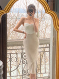 GORUNRUN-Luxury Corset Ruched Midi Dress for Women Spaghetti Strap Sexy Bodycon Elegant Slim Party Evening Dress Vestidos Summer