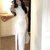 GORUNRUN-Vintage Sexy Slim Birthday Bodycon White Long Dress for Women New Short Sleeve Party Club Prom Elegant Black Dresses Summer 2024