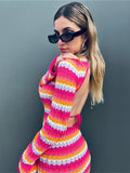 GORUNRUN Knitted Mini Y2K 2024 Stripe Bodycon Dress Women Beach Holiday Party Summer Casual Long Sleeve Backless Sexy Dresses