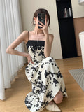 GORUNRUN-New Summer 2024 Long Print Dress for Women Korean Elegant Fashion Sexy Sleeveless Spaghetti Strap Evening Female Clothes