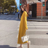 GORUNRUN-Elegant Solid Knitting Dresses for Women New Autumn Winter Fashion Hoodie Knitted Sweater Sweet Cute Fairy Bottoming Skirt