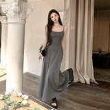 GORUNRUN-2024 New Summer Sexy Long Dress for Women Slim Office Lady Casual Grey Sling Dresses Sleeveless Fashion Korean Female Clothing