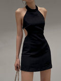 GORUNRUN Backless Women Black Halter Mini Dress Sleeveless Fashion Summer Party Outfits Elegant Lady Nightclub Dresses