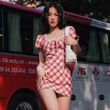 GORUNRUN-Women Summer Sexy y2k Fairy Dress Casual Loose Dress Cottagecore Checkered Mini Dress