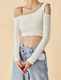 GORUNRUN-Ins Style Street Fashion Asymmetric Chain Shoulder Crop Top