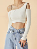 GORUNRUN-Ins Style Street Fashion Asymmetric Chain Shoulder Crop Top