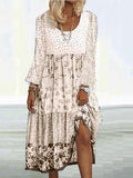 GORUNRUN  Floral Printed Long Sleeves Sweet Boho Weaving Dress