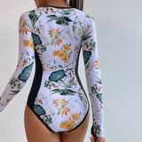 GORUNRUN-Summer Vacation Swimwear Beach Wear Printed Zipper Surfing One Piece Swimsuit