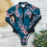 GORUNRUN-Summer Vacation Swimwear Beach Wear Long Sleeve Zip Front Printed One Piece Surf Swimsuit