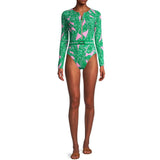 GORUNRUN-Summer Vacation Swimwear Beach Wear Long Sleeve Zip Front Jungle Printed One Piece Surf Swimsuit and Skirt