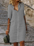 GORUNRUN  Cotton And Linen Loose Linen Plain Dress