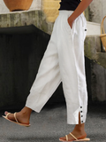 GORUNRUN Loose Buttoned Cotton And Linen Linen Pants