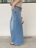 GORUNRUN Lightweight Urban Plain Loose Denim Long Skirt