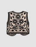 GORUNRUN-Ins Style Street Fashion Khaki Flowers Hollow Knitted Vest