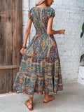 GORUNRUN  Paisley Ethnic V Neck Scramble Dress