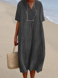 GORUNRUN  Linen Plain Cotton And Linen Loose Dress