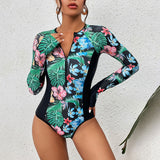 GORUNRUN-Summer Vacation Swimwear Beach Wear Long Sleeve Print Sexy One Piece Swimsuit