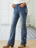 GORUNRUN Casual Embroidered Floral Denim Jeans